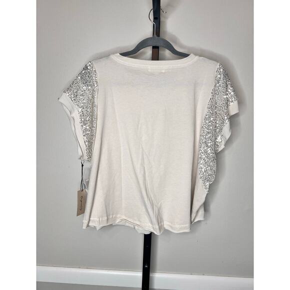 Originality Texas Hold ‘Em Playing Cards White Sequin Graphic Tee Size Large NWT - Picture 4 of 6